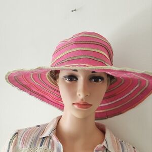 Panama Jack Pink Striped Women's Sun Hat